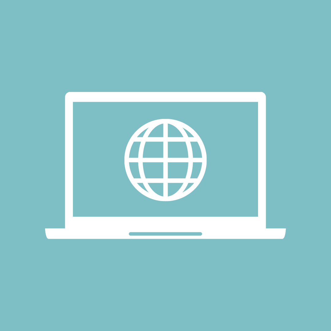 Icon: Das Bild zeigt einen Laptop mit Weltkugel.